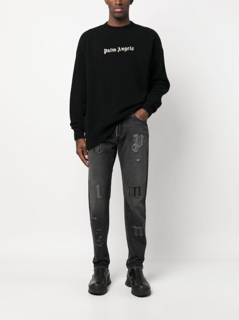Black Logo-embroidered Wool-blend Sweater