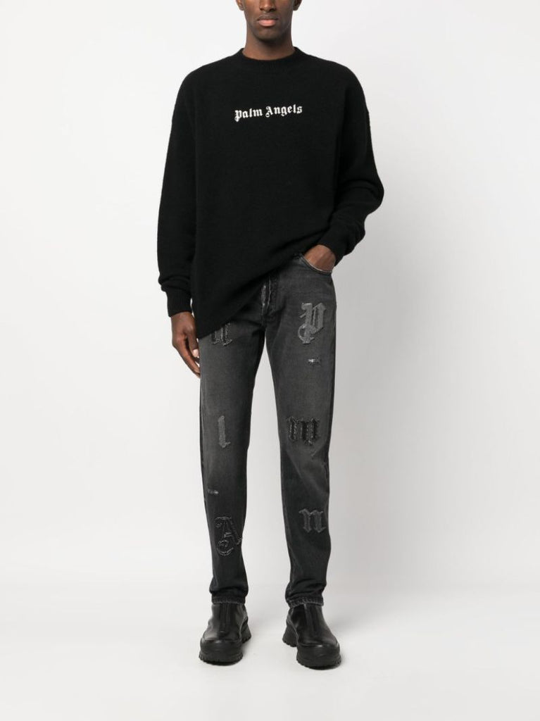 Black Logo-embroidered Wool-blend Sweater