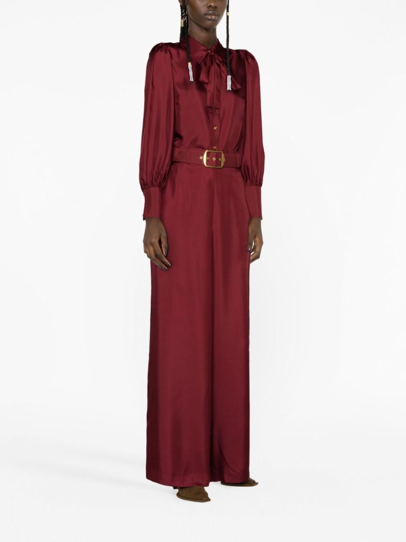 Red Wide-leg Silk Trousers