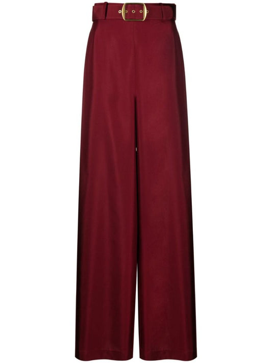 Red Wide-leg Silk Trousers