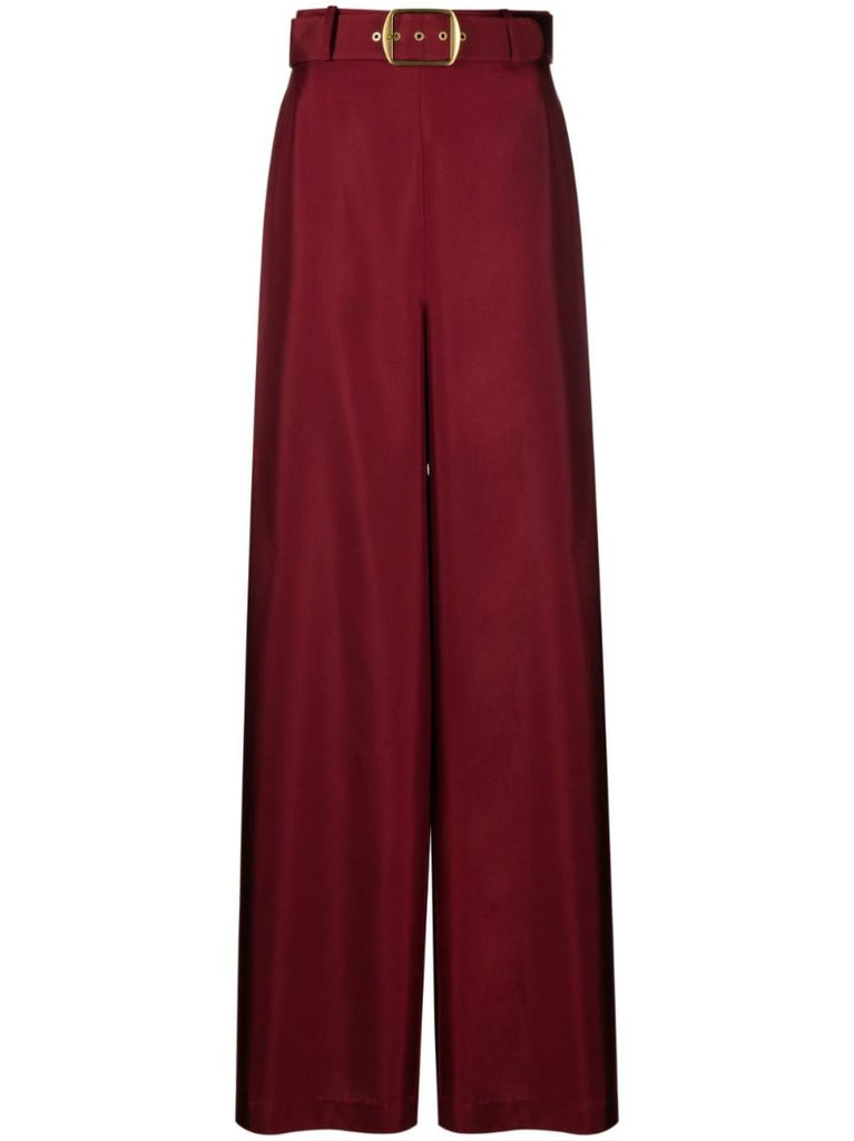 Red Wide-leg Silk Trousers