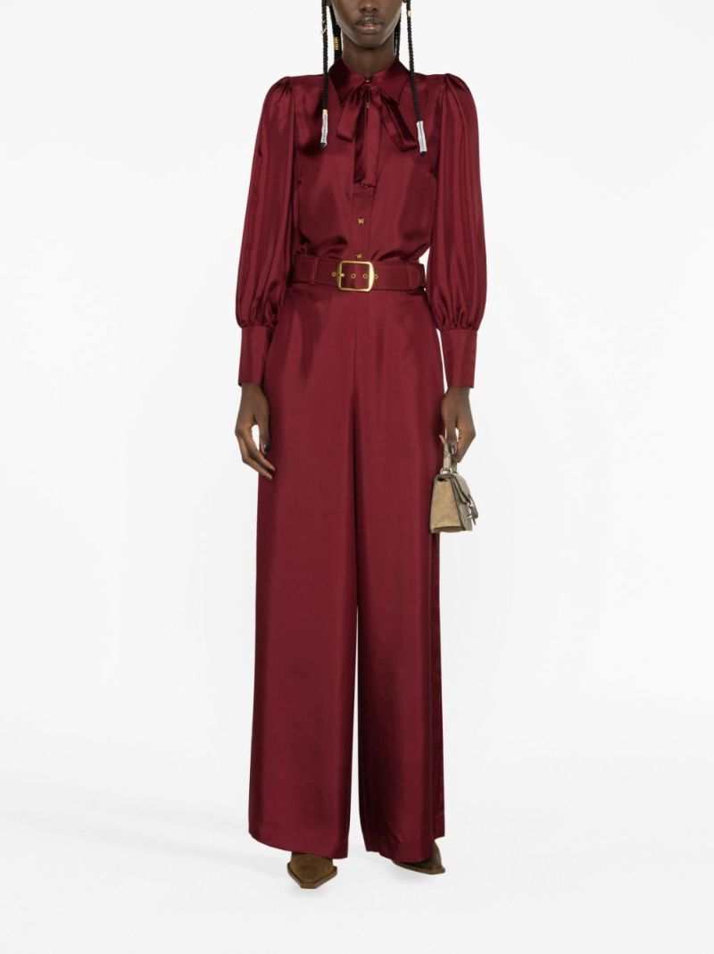Red Wide-leg Silk Trousers