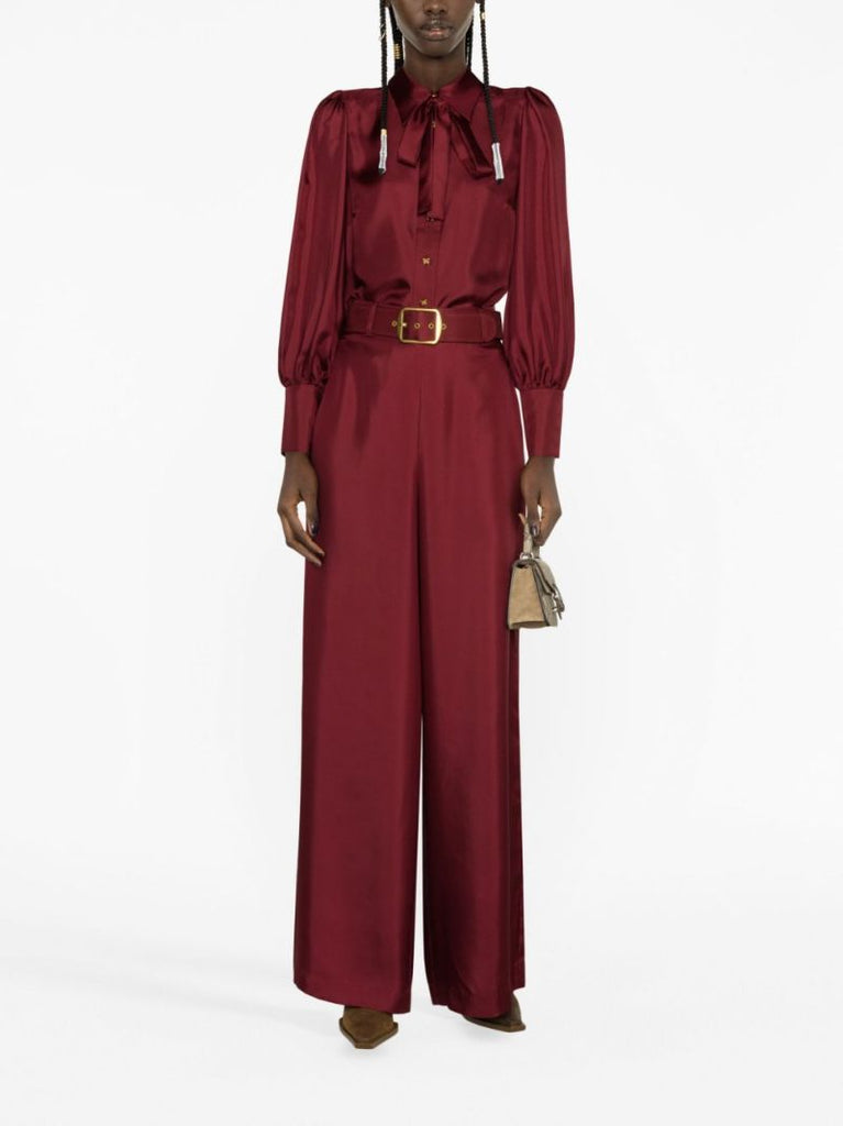 Red Wide-leg Silk Trousers