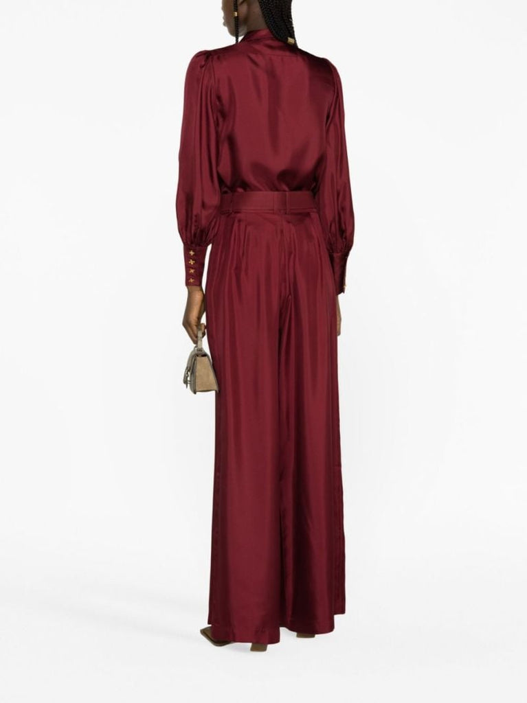 Red Wide-leg Silk Trousers
