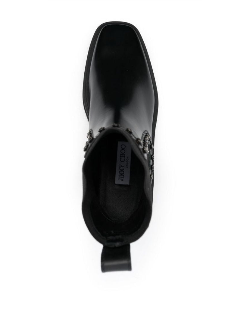 Black Veronique Crystal-embellished Leather Boots