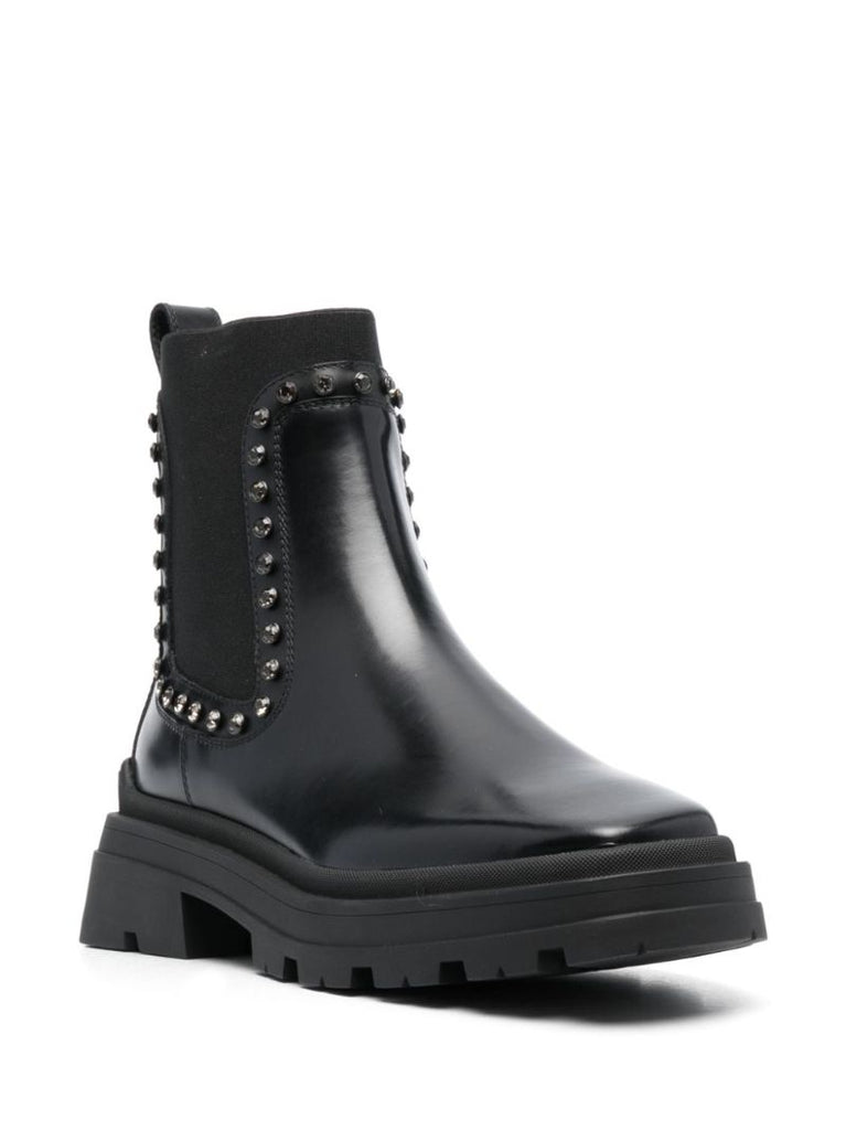 Black Veronique Crystal-embellished Leather Boots