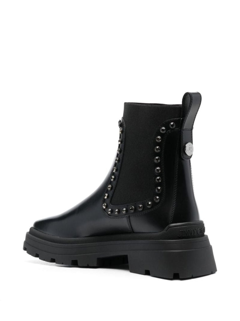 Black Veronique Crystal-embellished Leather Boots