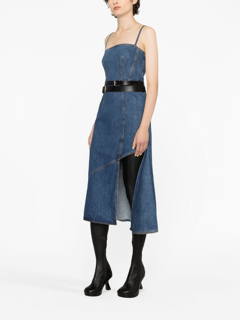 Blue Asymmetric Denim Midi Dress