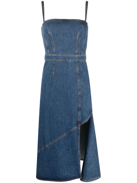 Blue Asymmetric Denim Midi Dress