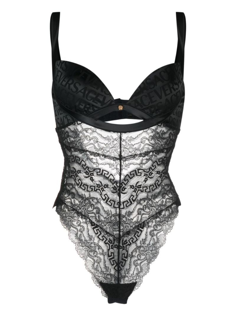 Black Allover-print Lace Bodysuit