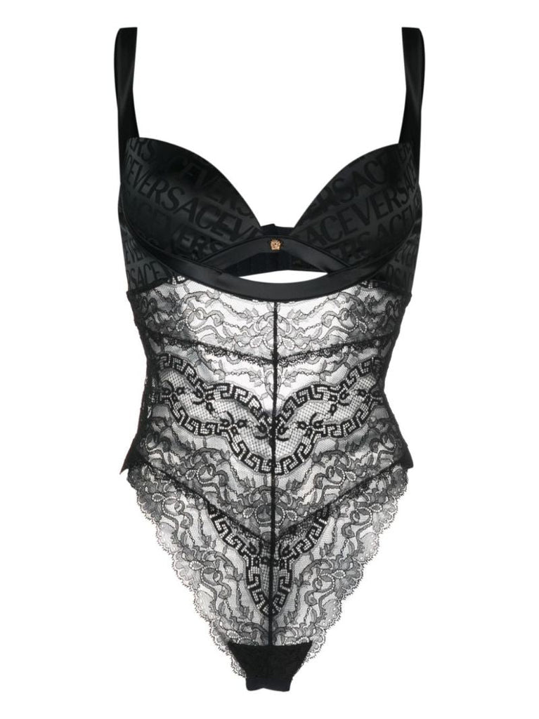 Black Allover-print Lace Bodysuit