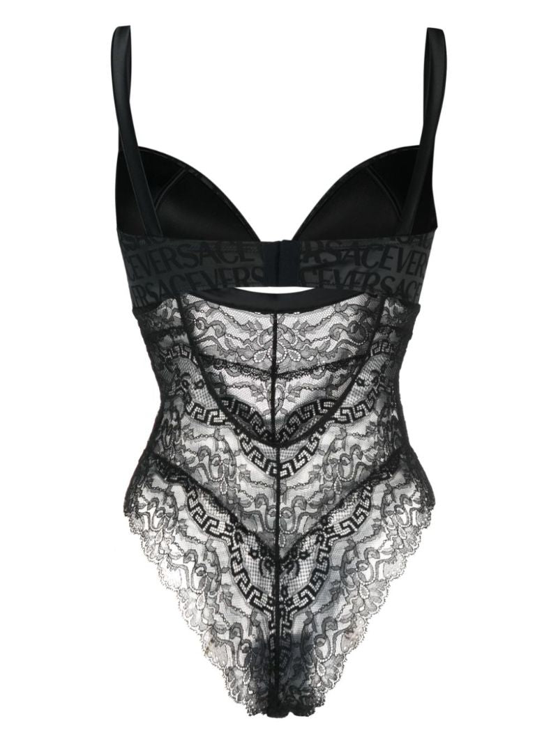 Black Allover-print Lace Bodysuit