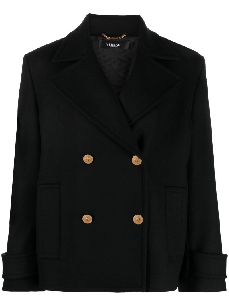 Black Medusa Double Breasted Wool Coat