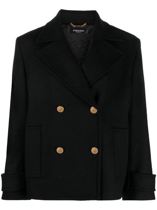 Black Medusa Double Breasted Wool Coat