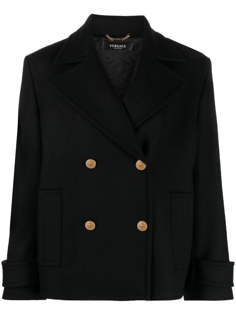 Black Medusa Double Breasted Wool Coat