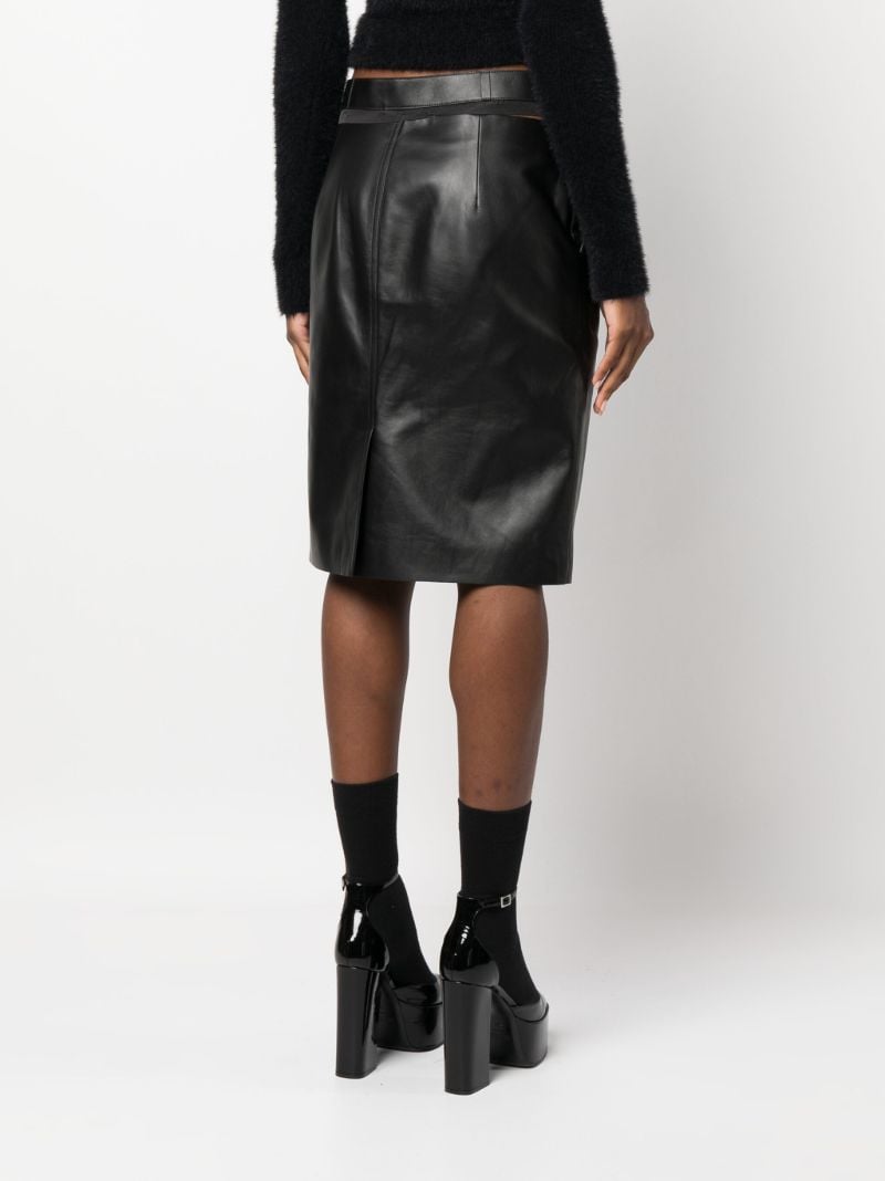 Black Logo-waistband Leather Midi Skirt
