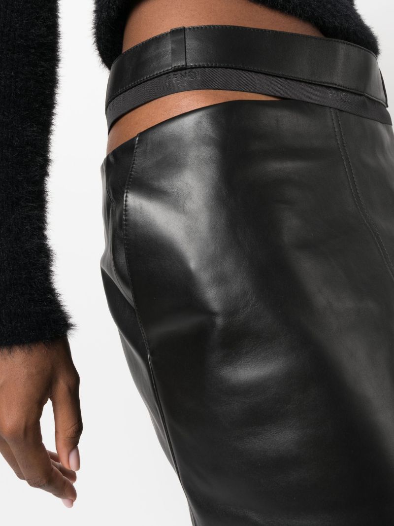Black Logo-waistband Leather Midi Skirt