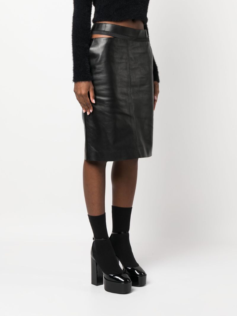 Black Logo-waistband Leather Midi Skirt
