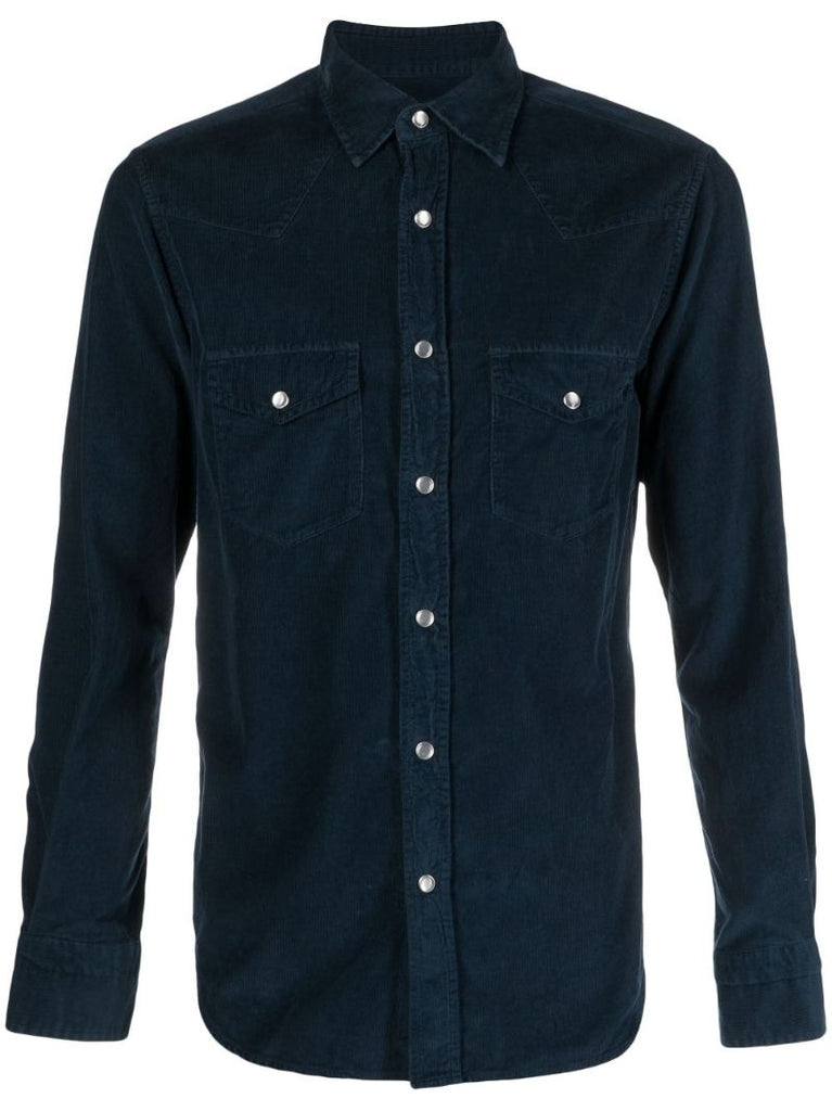 Blue Corduroy Long-sleeve Cotton Shirt
