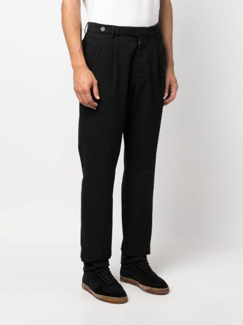 Black Pleated Gabardine Tapered Trousers