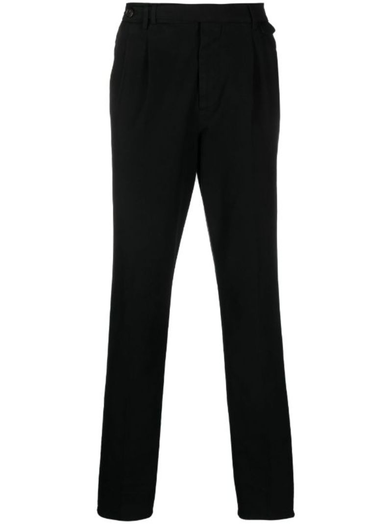 Black Pleated Gabardine Tapered Trousers