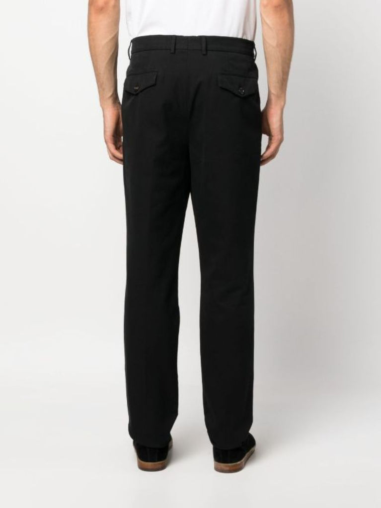 Black Pleated Gabardine Tapered Trousers