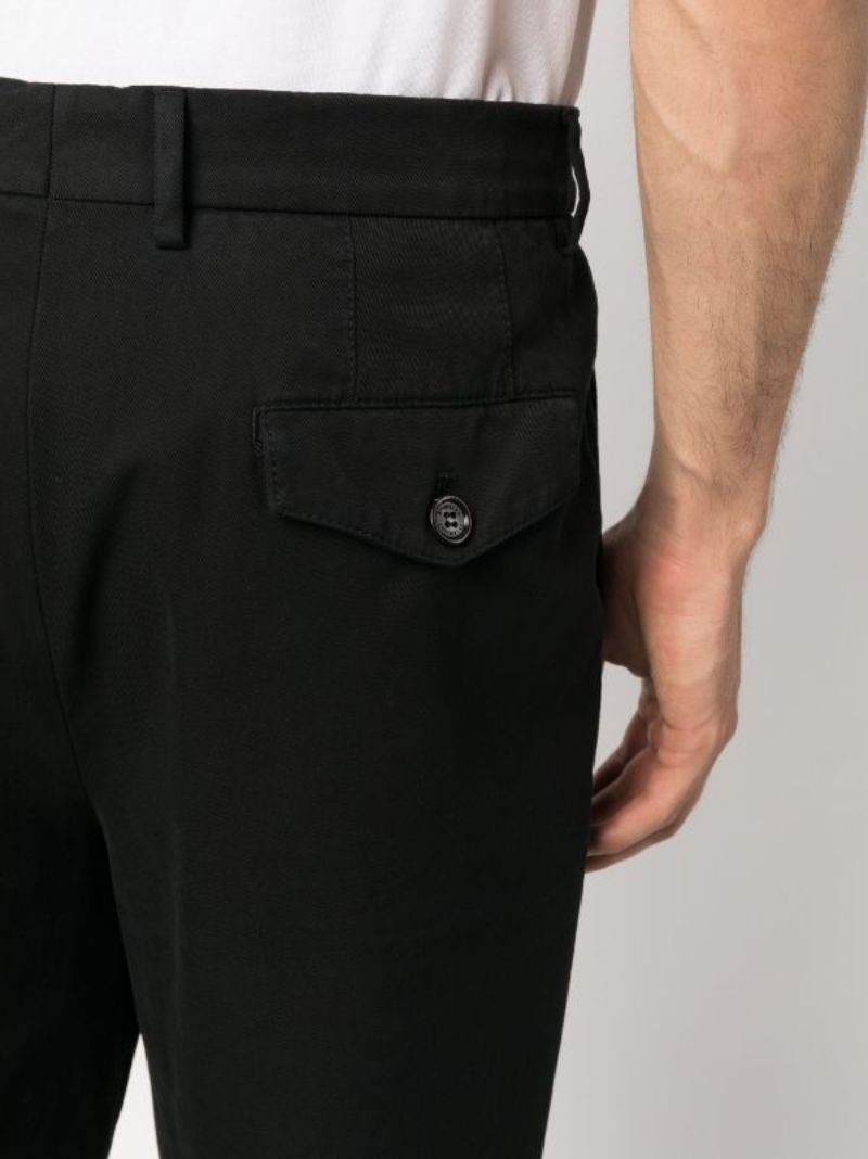 Black Pleated Gabardine Tapered Trousers