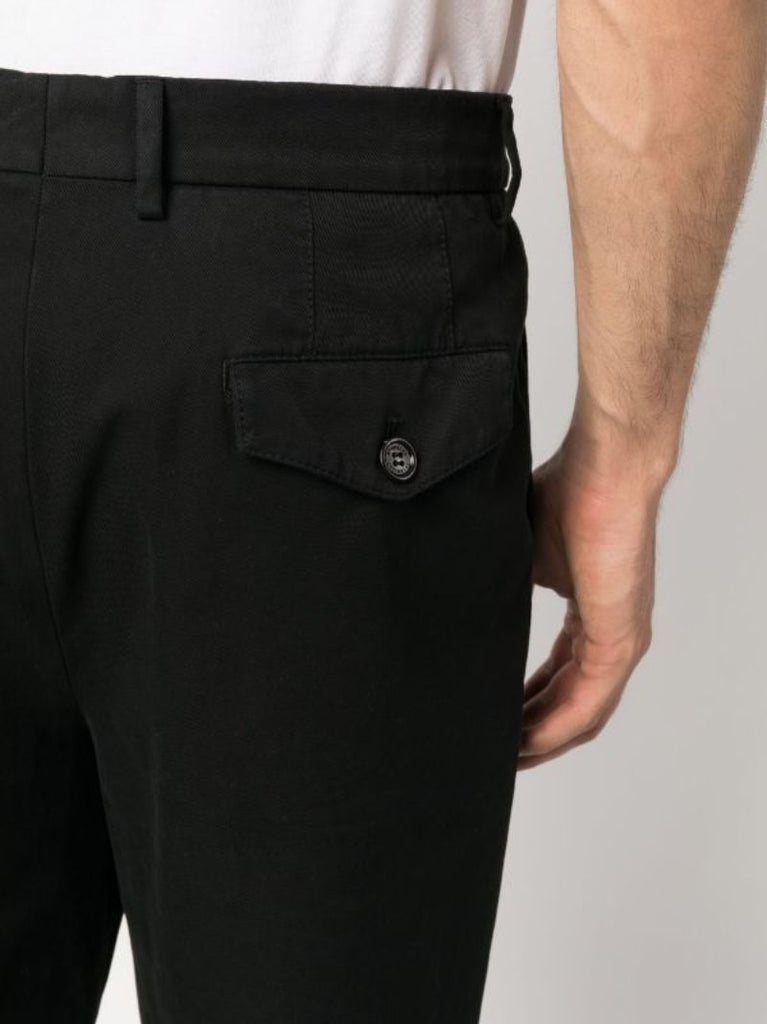 Black Pleated Gabardine Tapered Trousers