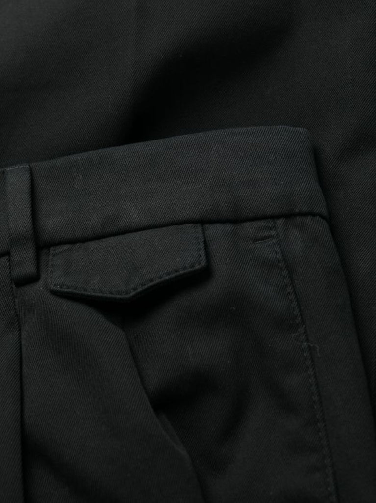Black Pleated Gabardine Tapered Trousers