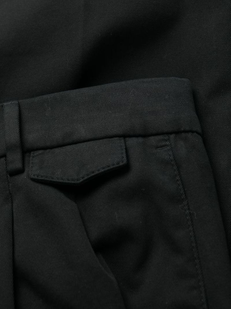 Black Pleated Gabardine Tapered Trousers
