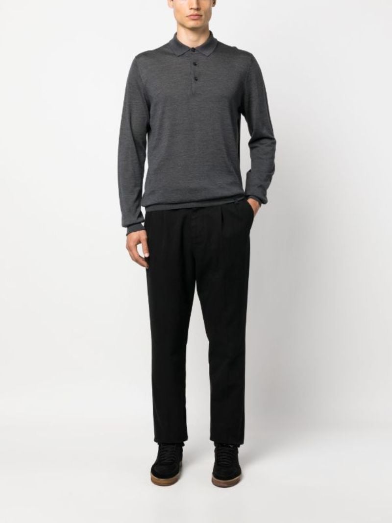 Black Pleated Gabardine Tapered Trousers