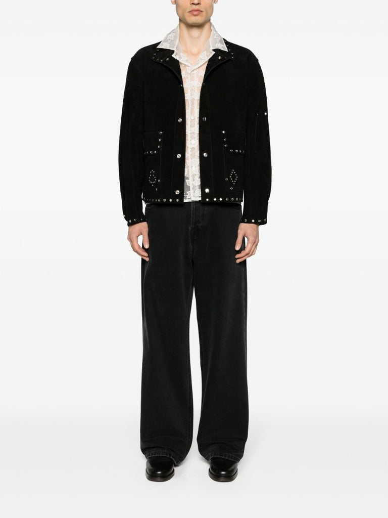 Black Studded Detailing Suede Jacket