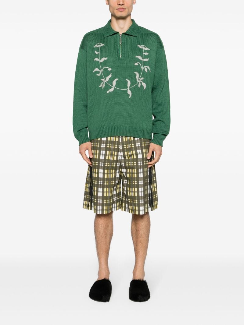 Green Floral Jacquard Detail Half-zip Jumper