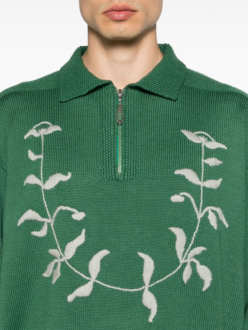 Green Floral Jacquard Detail Half-zip Jumper