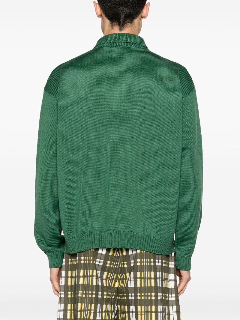 Green Floral Jacquard Detail Half-zip Jumper