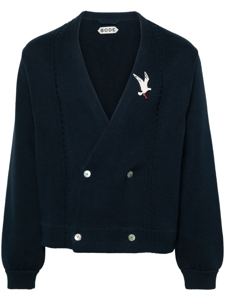 Blue Double-breasted Cotton Cardigan