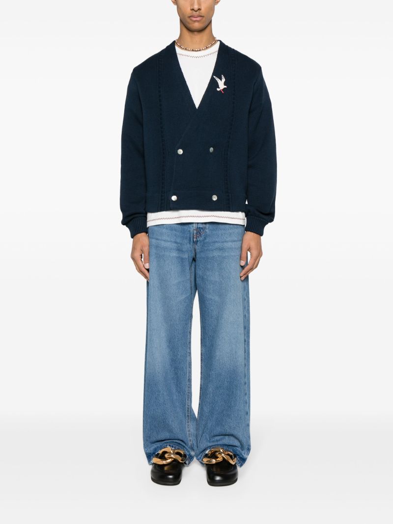 Blue Double-breasted Cotton Cardigan