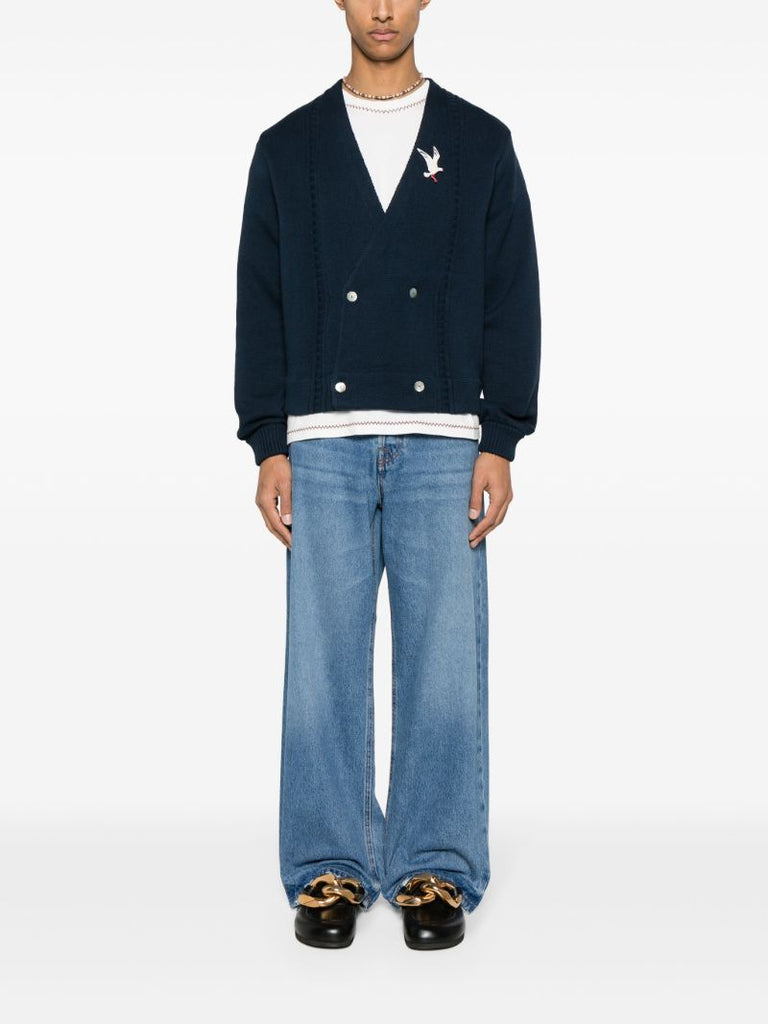 Blue Double-breasted Cotton Cardigan