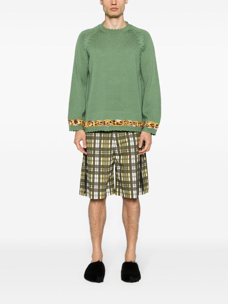 Green Daisy Garland Detailing Wool Jumper