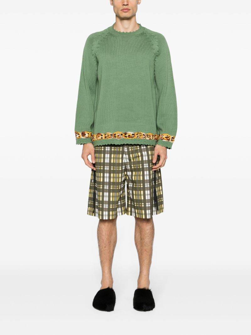 Green Daisy Garland Detailing Wool Jumper