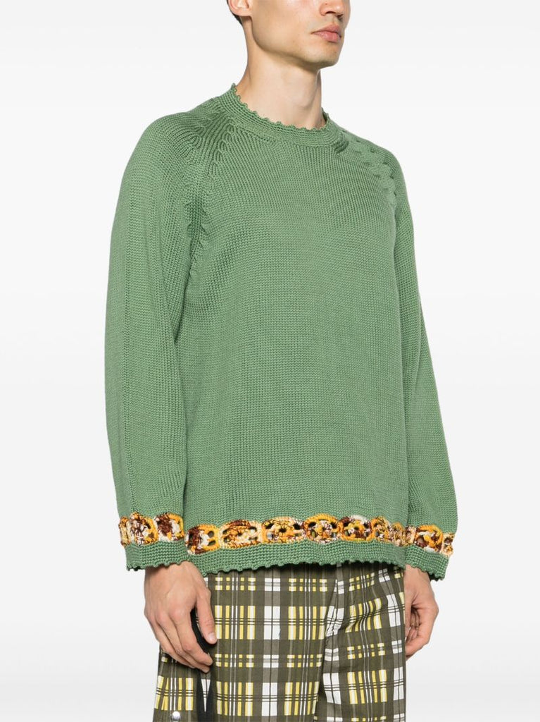Green Daisy Garland Detailing Wool Jumper