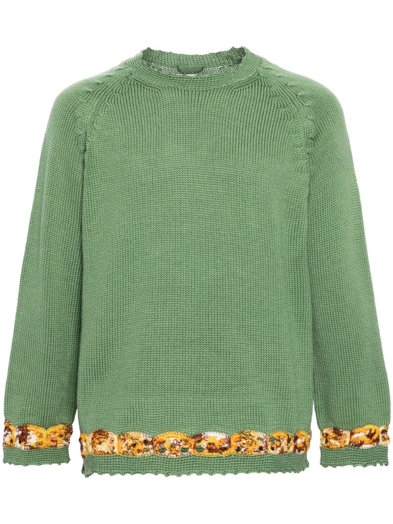 Green Daisy Garland Detailing Wool Jumper