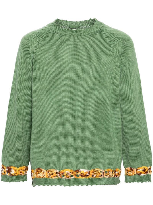 Green Daisy Garland Detailing Wool Jumper