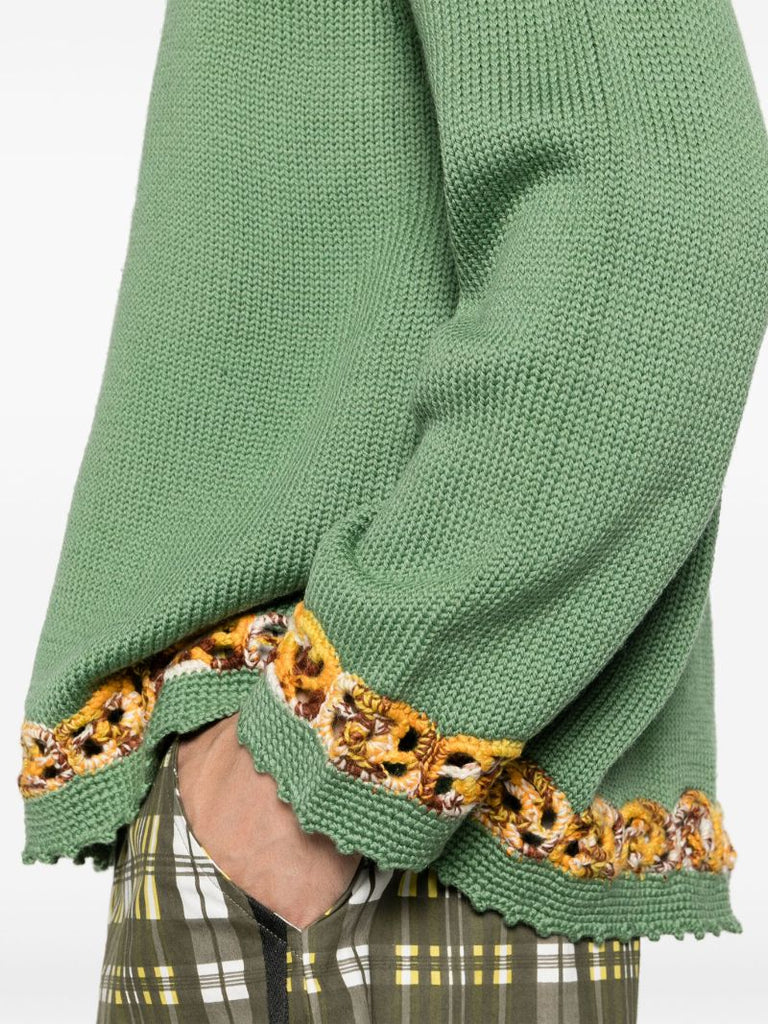 Green Daisy Garland Detailing Wool Jumper