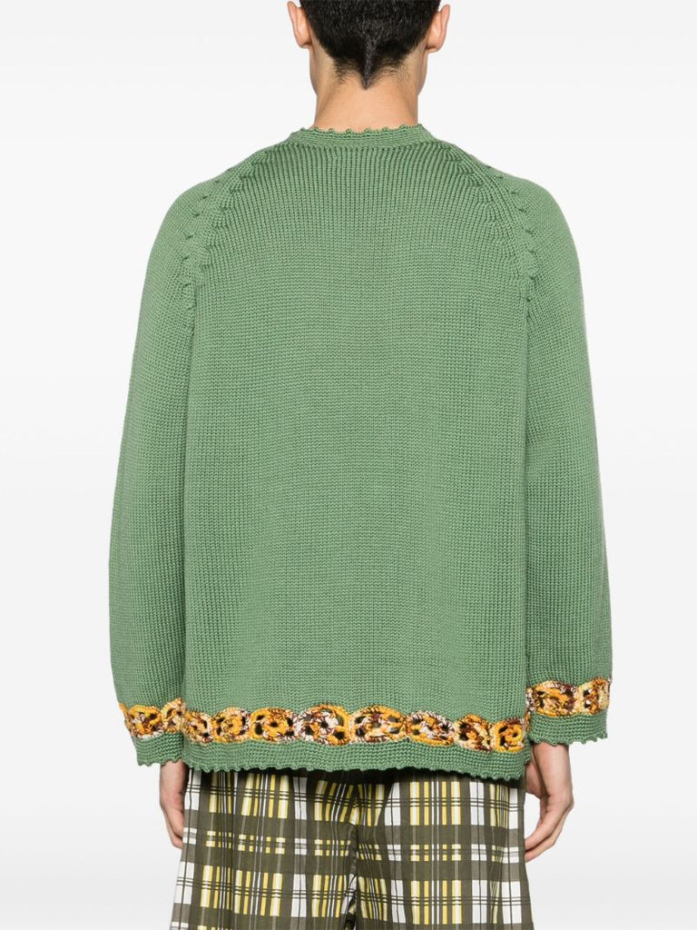 Green Daisy Garland Detailing Wool Jumper