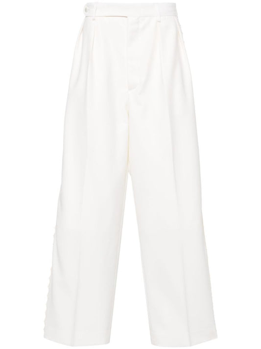 White Embroidered Pleated Trousers