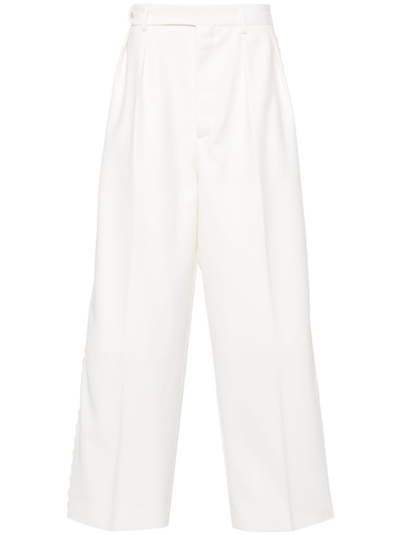 White Embroidered Pleated Trousers