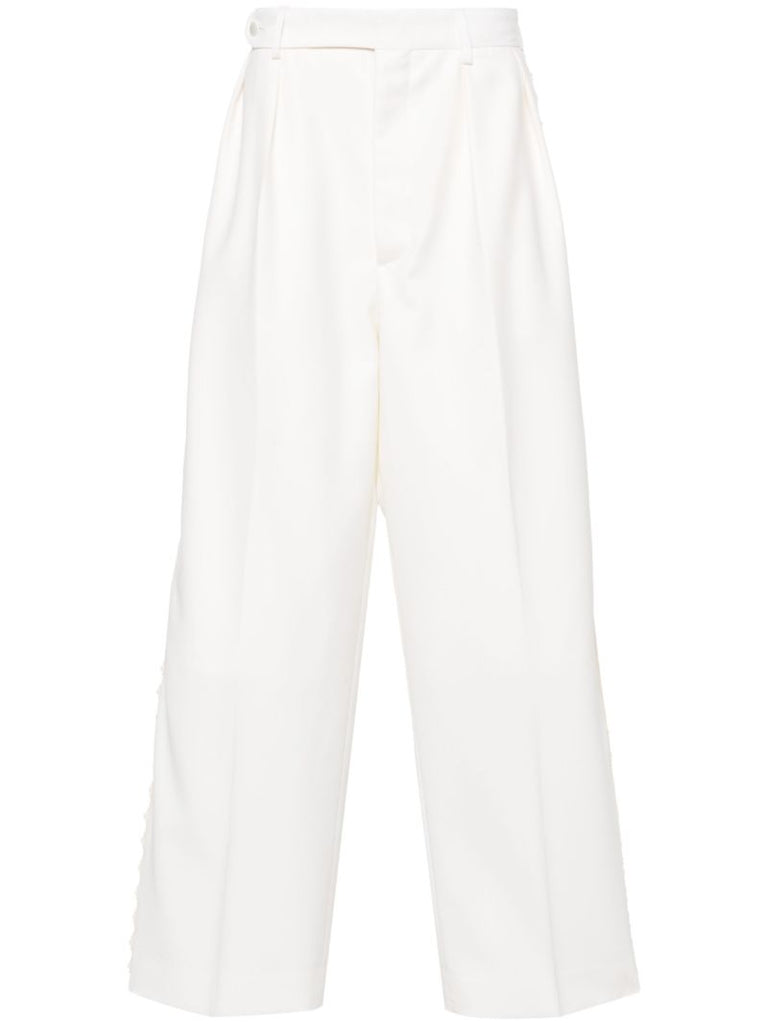 White Embroidered Pleated Trousers