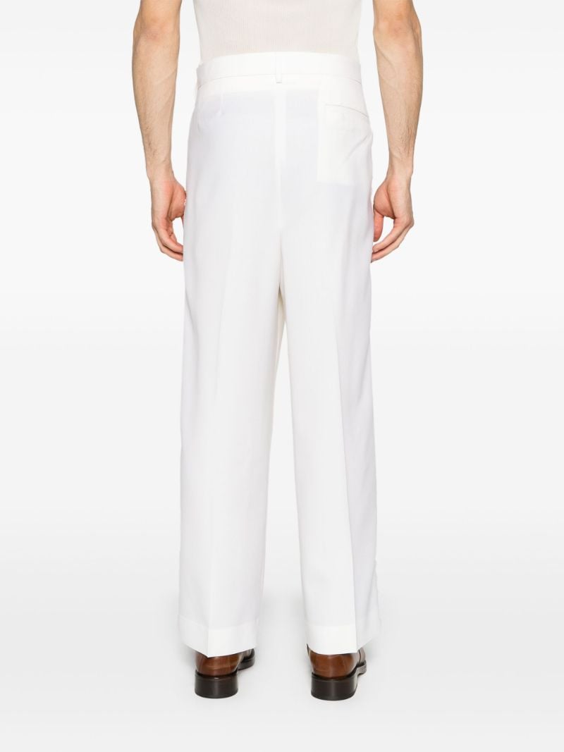 White Embroidered Pleated Trousers