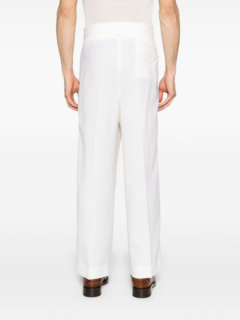 White Embroidered Pleated Trousers